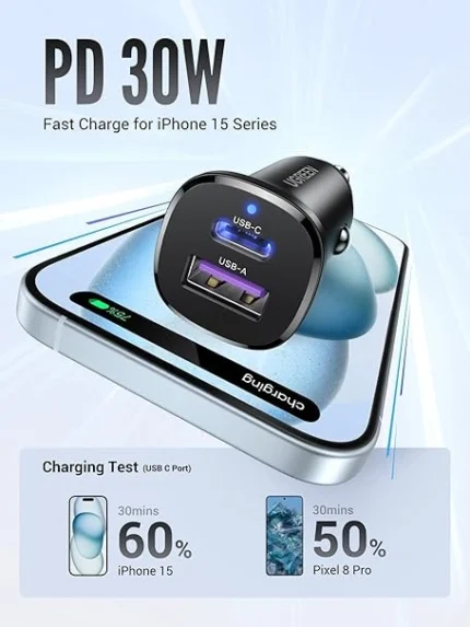 UGREEN 30W Type-C + USB Dual Port Car Charger Fast Charging EC305 25845